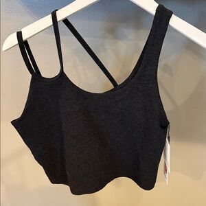 Beyond Yoga Black Asymmetric Double-Strap Bandeau Crop